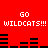 Red background with white pixelated text reading "GO WILDCATS!!!" repeated twice, each above a black audio waveform pattern.