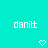 Pixelated white text 'danitt' on cyan background with two pixel hearts below, one heart has a missing segment.