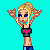Pixel art animation of a blonde woman in various poses with text elements, including "~I Do What I Love~" and "Acro".