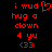 Red pixelated text and symbols on black background with one frame showing a heart symbol replacing the 'u' in 'hug'.