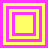 Four yellow squares with pink borders arranged in a , each square containing nested squares of alternating yellow and pink colors