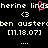 Pixelated text displays 'herine lind' with a pink cursor, '3' symbols, 'ben ousterden' text, and date '[11.18.07]' on black background.