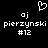 Pixelated white text and symbols on black background: 'aj' above 'pierzynski' above '#12', with a heart outline above 'aj' on the left side.