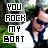 repeated images showing a person in sunglasses and white clothing with green foliage background, overlaid with text "YOU ROCK MY BOAT" where each letter cycles through color changes