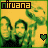 A 3x3 contact sheet of animated frames showing a pixelated image with the word "nirvana" at top, featuring two figures against a yellow-green background and changing heart symbols.