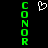 Green pixelated text 'CONOR' vertically aligned on both sides of a white heart symbol against black background.