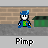 Pixel art animation of two characters interacting against a brick wall background with a green trash bin, showing sequential changes in pose, expression, and text bubbles.