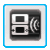 Pixelated icon shows a dark gray rectangular device with two black square screens on the left and a white speaker grille on the right, framed by a light blue border.