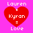 Four identical pixelated red hearts on a bright pink background with white text reading "Lauren + Kyran = Love" inside each heart.