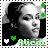 A black-and-white portrait of a person with dark hair in a bun, surrounded by green and white heart symbols and the name "Alicia" in green text.