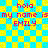 Pixelated text on a yellow and cyan checkered background with repeated phrases in red.