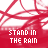 Red and white patterned background with repeated text "STAND IN THE RAIN" in pixelated font, showing animation changes across frames.