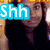 six pixelated images showing a person with dark hair and black clothing, each with overlaid text or symbols in various colors