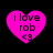 Four identical pink heart-shaped icons with black text "i love rob <3" on a black background, arranged in a