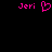 Pixelated pink text and heart symbol on black background, with two instances of 'Jeri' flanking a central heart shape.