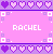 identical pixel art icons featuring the name 'RACHEL' in white text on a pink background with purple heart borders