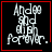 Four- of pixelated text on black background with red borders; top-right has a small red heart, bottom-right has a small red starburst