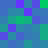 small square in varying shades of blue and green with scattered purple squares, forming a pixelated pattern