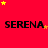Red background with repeated black text 'SERENA' and scattered yellow and orange stars in a pattern