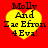 Four identical yellow heart-shaped icons with black text on a red background, each displaying "Molly And Zac Efron 4Eva!" in pixelated font.