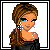 A 4x3 contact sheet of a pixel art animated icon featuring a cartoon woman with brown braided hair, blue eyes, and silver earrings across multiple frames showing different poses, props, and text elements.