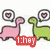 Animated sequence of two cartoon dinosaurs with speech bubbles containing hearts, displaying changing text overlays.