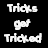 Black background with white text and a yellow smiley face; text includes 'Tricks', 'Plays', 'So be a Pimp', 'get', 'Trickled', 'played', 'Cuz pimps get', 'Laid' in pixelated font.