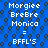 Blue background with repeating black and white circular patterns, featuring pixelated text reading 'Morgie BreBre Monica = BFFL'S' in two identical vertical