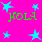 Bright pink background with scattered cyan stars and green "HOLA" text in two