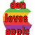 Rainbow Apple logo with 'dan loves apple' text overlay on top-left, two static Apple logos below, and a gray rectangle on the right.