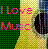 Animated sequence of a yellow guitar with black circular sound holes against green background, displaying "I Love Music" text in pink and white.
