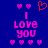 Pixelated blue background with pink and red heart symbols surrounding text reading "I LOVE YOU" in bright pink block letters.