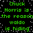 Green pixelated text on black background with white dots, repeating 'Chuck Norris is the reason Waldo is hiding' in two