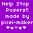 Purple background with white pixelated text reading Help Stop Posers!! made by pixel-maker and four plus signs, two white and two purple.