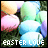 Animated contact sheet of 25 frames showing Easter eggs with changing text colors and subtle animation effects on a grassy background.