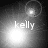 Four grayscale display the name 'kelly' with shifting light effects and circular highlights in different positions
