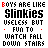 Animated contact sheet of 19 frames showing a text-based animation where 'BOYS ARE LIKE Slinkies' and 'USELESS BUT FUN TO WATCH FALL DOWN STAIRS' change color across sampled frames, with red X marks appearing on the word 'FUN' in some frames.