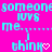 A bright pink background with cyan text repeating 'someone loves me. I think' and a heart symbol, where the heart alternates between solid and outlined states.