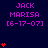 Pixelated text displays 'JACK MARISA [6-17-07]' with red heart symbols in varying quantities on a dark blue background.
