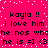 Bright pink background with white pixelated dots; black text repeats 'kayla !! i love him he nos whehe he is =] <3' in two identical horizontal