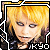 Pixelated portrait of a person with short blonde hair and dark clothing, framed by a decorative border with text "KYO" at the bottom right.