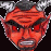 A pixelated red devil face with black horns and white eyes appears in multiple states, showing mouth variations from closed to open.