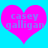 Two identical pink hearts on a bright blue background with purple text reading 'casey galligan' inside each heart.