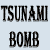 Animated contact sheet showing seven frames of a cartoon-style tsunami bomb icon with text, tied explosives, and water effects.