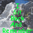 Pixelated mountain landscape with green text reading 'I Sit Back And Remember Those Brave Men And Women! Those Firefighters' over a blue sky background.