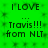 Green background with black pixelated text reading 'I LOVE ... Travis!!! from NLT' repeated in a pattern