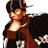 Pixelated static image of a person with dark hair wearing a brown jacket and black shirt, holding a large black object with white accents against a transparent background.