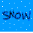 Blue background with white pixelated snowflakes, left side shows 'snow' text in blue and black pixels, right side has a large black circle enclosing a stylized 'M' symbol.