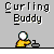Animated sequence of a yellow figure with white head performing actions near gray objects, labeled 'Curling Buddy' text above each frame.