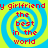 Four identical pixelated spiral patterns with blue and yellow swirls, each containing red text reading 'y girlfriend the best in the world' on a bright background.